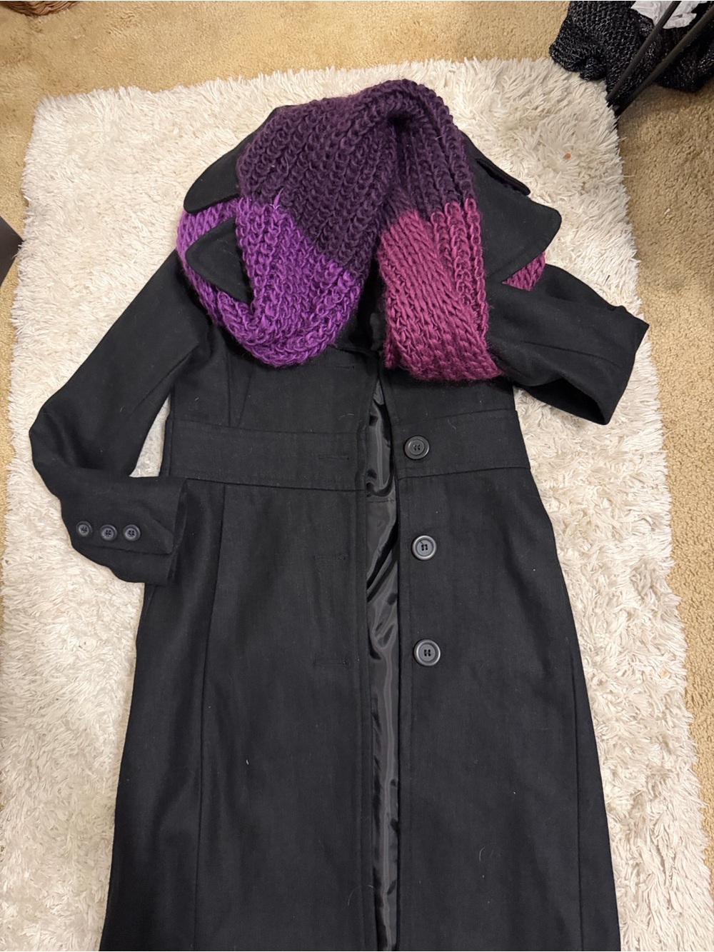 Freeway Women's Black Coat with Purple Scarf